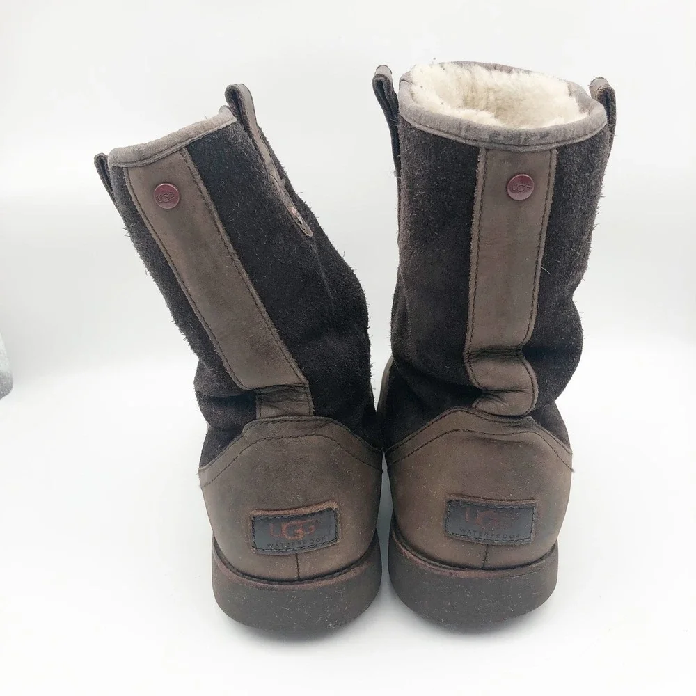 UGG Shoes Mens 10 Stoneman Waterproof Leather Suede Winter Boots Brown Fur Lined